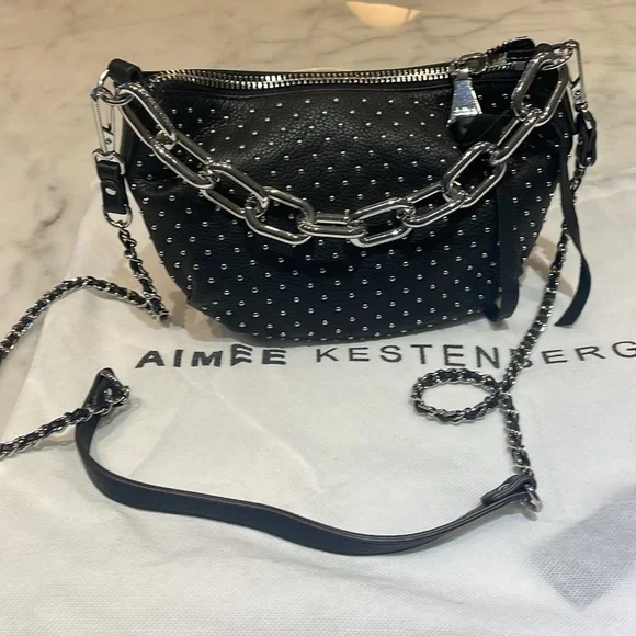 Aimee Kestenberg Black Studded Chain-Accent Shoulder Bag - Picture 4 of 14